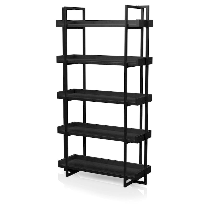 Étagère échelle 5 niveaux en métal noir et bois
