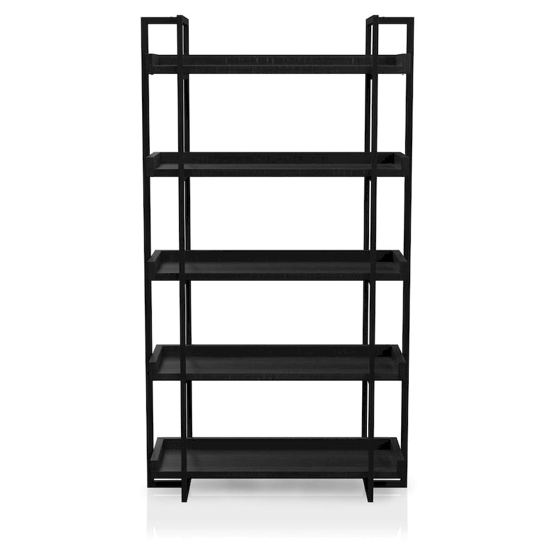 Étagère échelle 5 niveaux en métal noir et bois