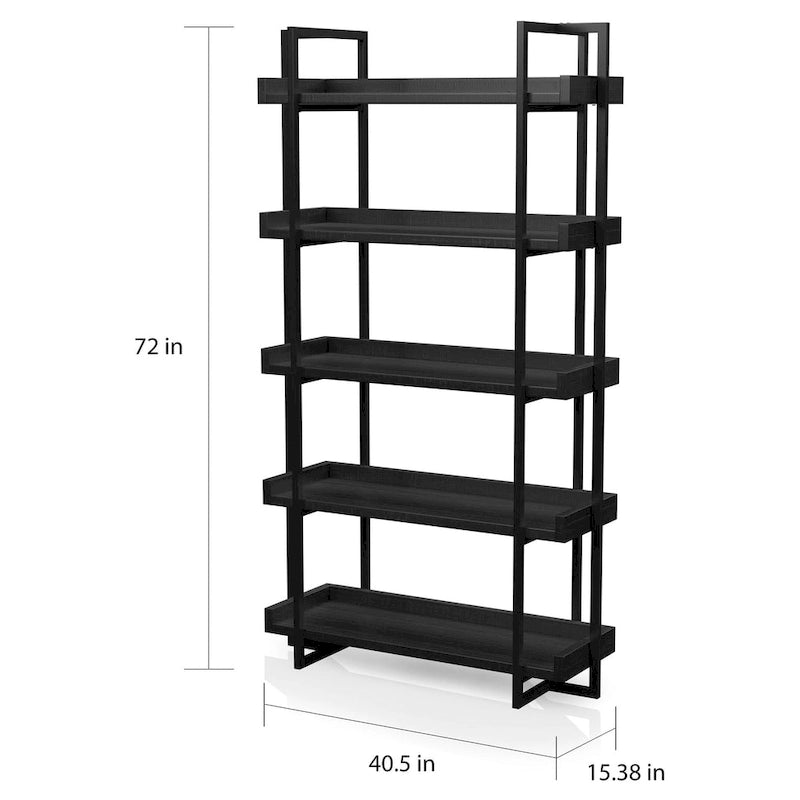 Étagère échelle 5 niveaux en métal noir et bois