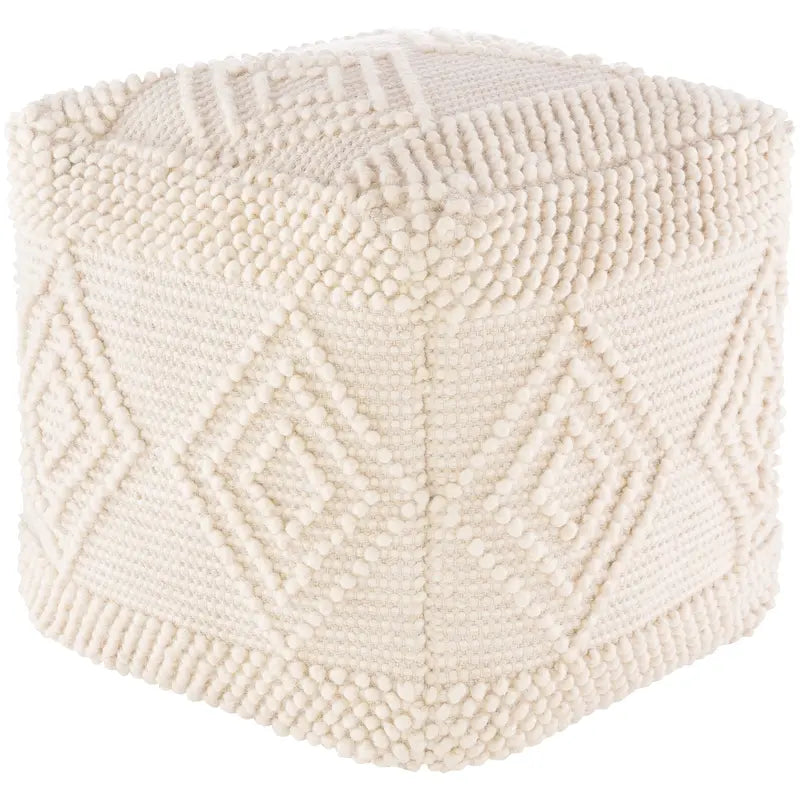 Hand-Woven Cube Pouf, Charcoal / White, Boho Style, Seats 1