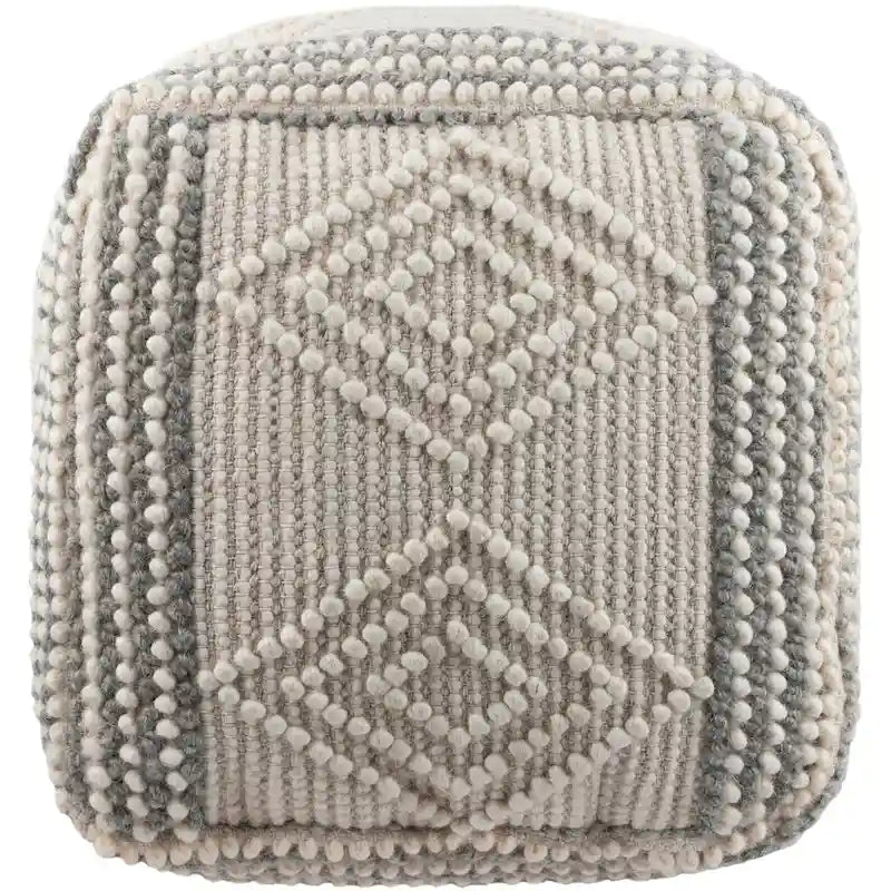 Hand-Woven Cube Pouf, Charcoal / White, Boho Style, Seats 1