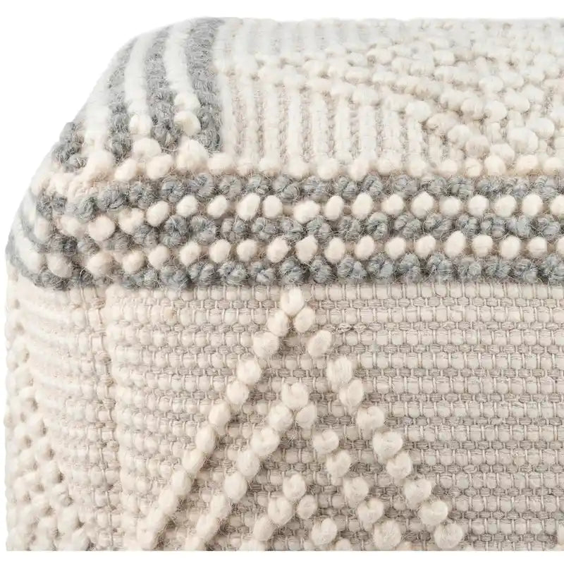 Hand-Woven Cube Pouf, Charcoal / White, Boho Style, Seats 1