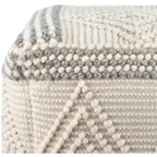 Hand-Woven Cube Pouf, Charcoal / White, Boho Style, Seats 1
