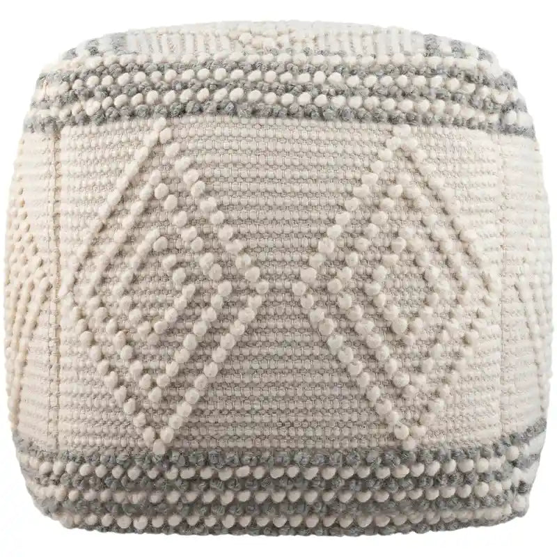 Hand-Woven Cube Pouf, Charcoal / White, Boho Style, Seats 1