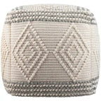 Hand-Woven Cube Pouf, Charcoal / White, Boho Style, Seats 1