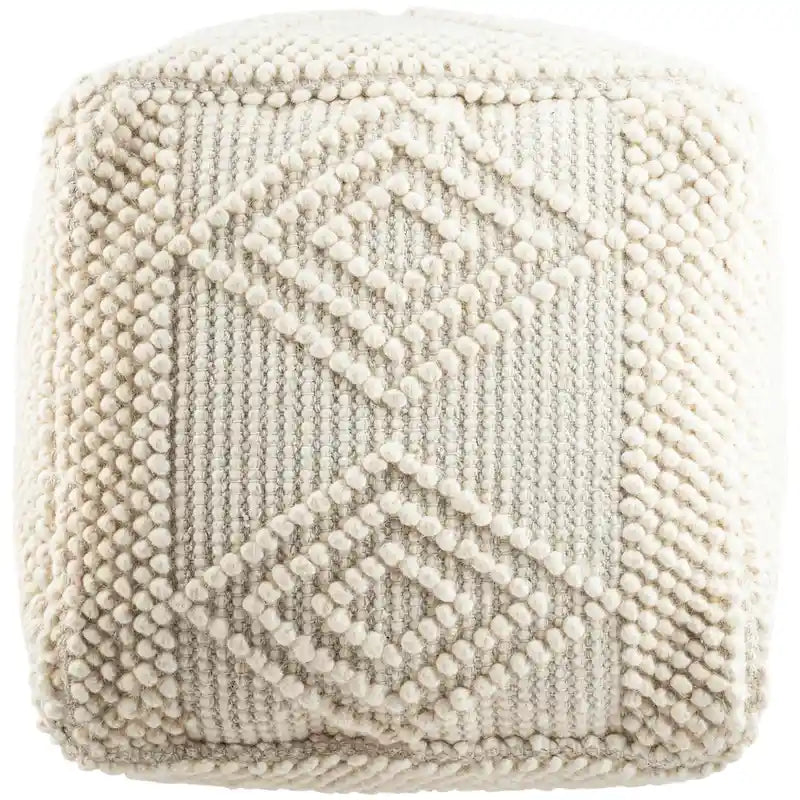 Hand-Woven Cube Pouf, Charcoal / White, Boho Style, Seats 1