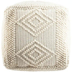 Hand-Woven Cube Pouf, Charcoal / White, Boho Style, Seats 1