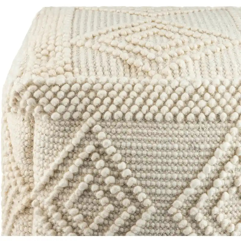 Hand-Woven Cube Pouf, Charcoal / White, Boho Style, Seats 1