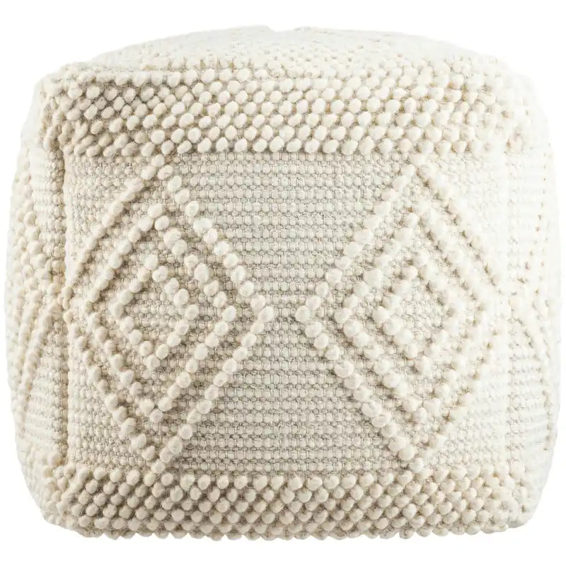 Hand-Woven Cube Pouf, Charcoal / White, Boho Style, Seats 1