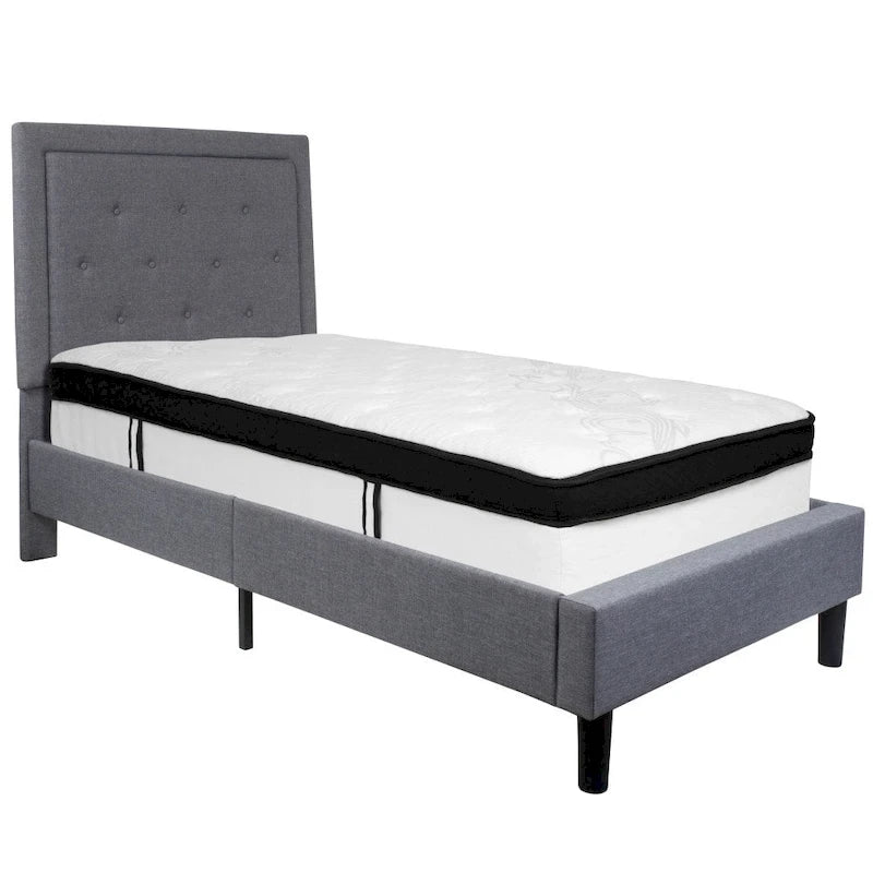 Button Tufted Platform Bed & Pocket Spring Mattress Set – Dark Gray / Beige / Light Gray / Black – Twin / Full / Queen / King – 1-2 Person