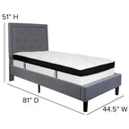 Button Tufted Platform Bed & Pocket Spring Mattress Set – Dark Gray / Beige / Light Gray / Black – Twin / Full / Queen / King – 1-2 Person