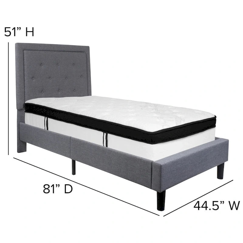 Button Tufted Platform Bed & Pocket Spring Mattress Set – Dark Gray / Beige / Light Gray / Black – Twin / Full / Queen / King – 1-2 Person