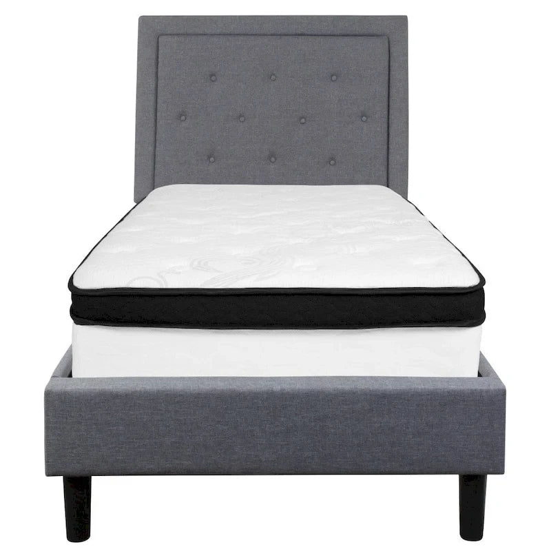 Button Tufted Platform Bed & Pocket Spring Mattress Set – Dark Gray / Beige / Light Gray / Black – Twin / Full / Queen / King – 1-2 Person
