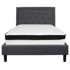 Button Tufted Platform Bed & Pocket Spring Mattress Set – Dark Gray / Beige / Light Gray / Black – Twin / Full / Queen / King – 1-2 Person