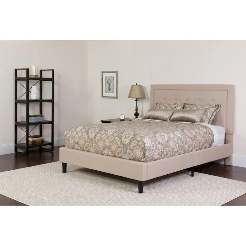 Button Tufted Platform Bed & Pocket Spring Mattress Set – Dark Gray / Beige / Light Gray / Black – Twin / Full / Queen / King – 1-2 Person