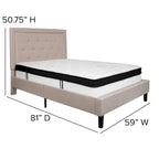Button Tufted Platform Bed & Pocket Spring Mattress Set – Dark Gray / Beige / Light Gray / Black – Twin / Full / Queen / King – 1-2 Person