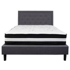 Button Tufted Platform Bed & Pocket Spring Mattress Set – Dark Gray / Beige / Light Gray / Black – Twin / Full / Queen / King – 1-2 Person