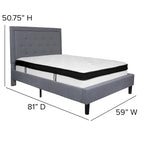 Button Tufted Platform Bed & Pocket Spring Mattress Set – Dark Gray / Beige / Light Gray / Black – Twin / Full / Queen / King – 1-2 Person