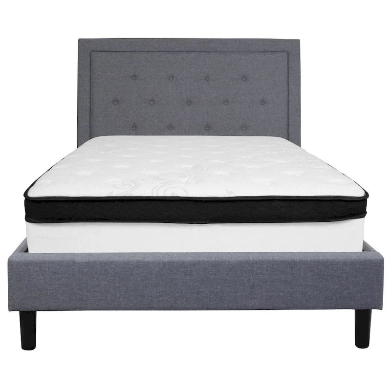Button Tufted Platform Bed & Pocket Spring Mattress Set – Dark Gray / Beige / Light Gray / Black – Twin / Full / Queen / King – 1-2 Person