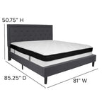 Button Tufted Platform Bed & Pocket Spring Mattress Set – Dark Gray / Beige / Light Gray / Black – Twin / Full / Queen / King – 1-2 Person