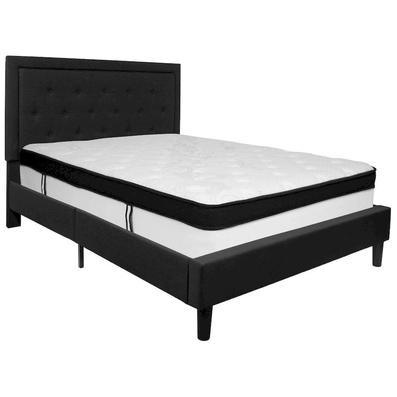 Button Tufted Platform Bed & Pocket Spring Mattress Set – Dark Gray / Beige / Light Gray / Black – Twin / Full / Queen / King – 1-2 Person