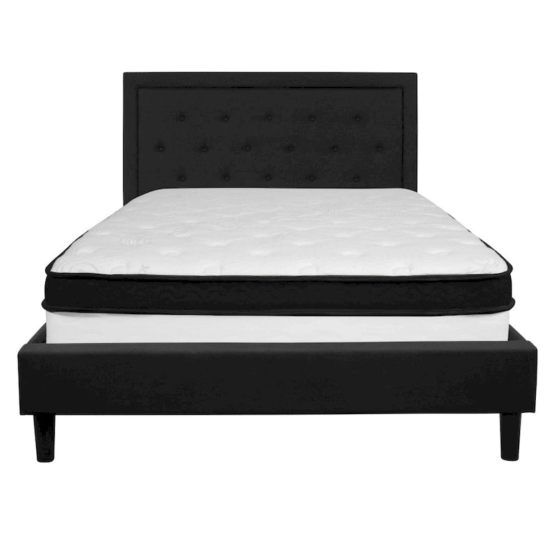 Button Tufted Platform Bed & Pocket Spring Mattress Set – Dark Gray / Beige / Light Gray / Black – Twin / Full / Queen / King – 1-2 Person