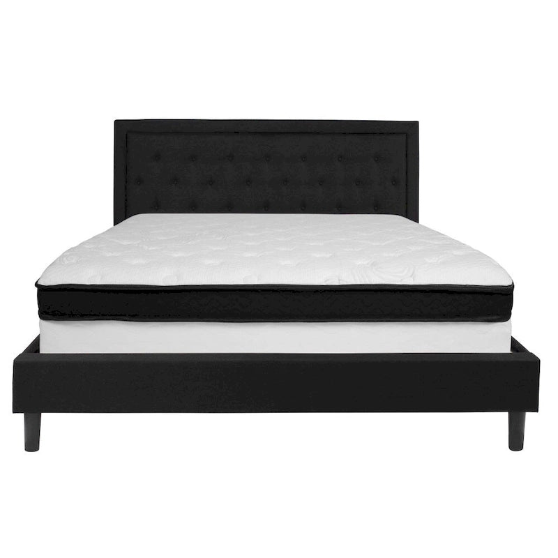 Button Tufted Platform Bed & Pocket Spring Mattress Set – Dark Gray / Beige / Light Gray / Black – Twin / Full / Queen / King – 1-2 Person