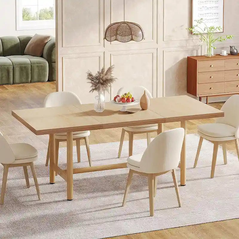Table de salle à manger rectangulaire marron, style rustique, 4-6 places