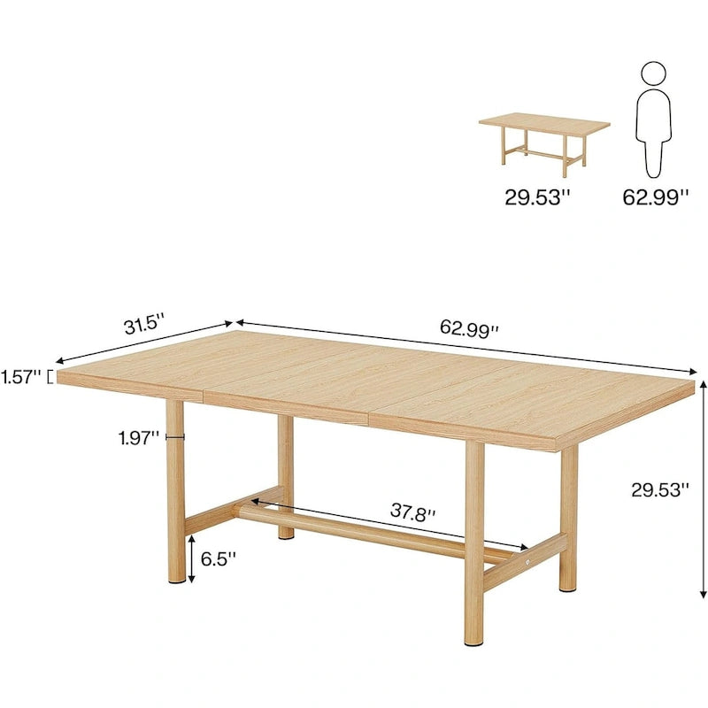 Table de salle à manger rectangulaire marron, style rustique, 4-6 places