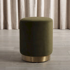 Pouf en velours avec base en laiton, une place – Marine / Laiton