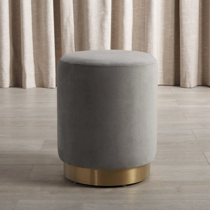 Velvet Ottoman with Brass Base, Single Seat – Navy / Brass