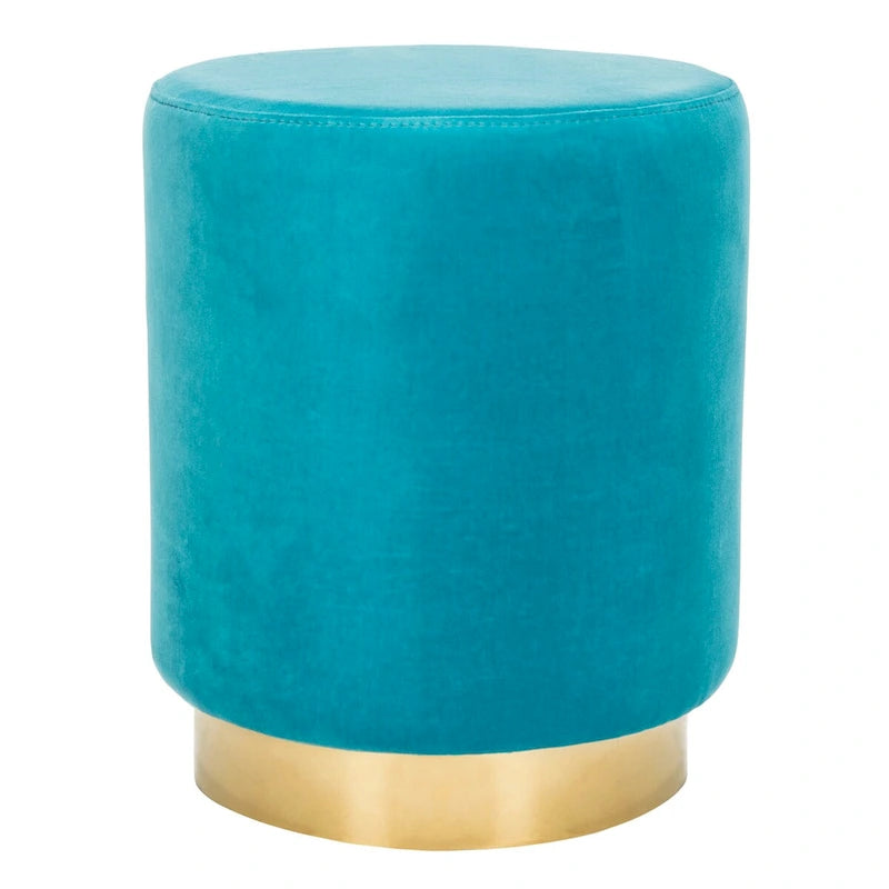 Pouf en velours avec base en laiton, une place – Marine / Laiton
