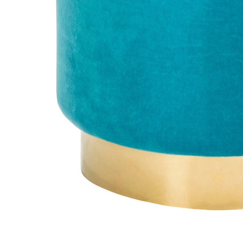 Pouf en velours avec base en laiton, une place – Marine / Laiton