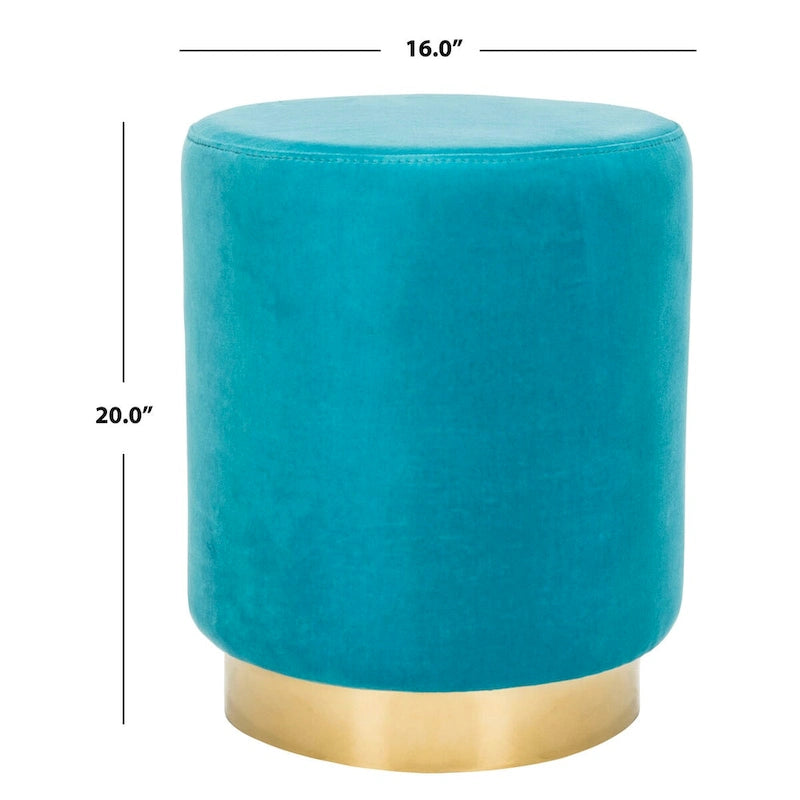 Pouf en velours avec base en laiton, une place – Marine / Laiton