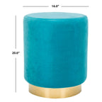Pouf en velours avec base en laiton, une place – Marine / Laiton