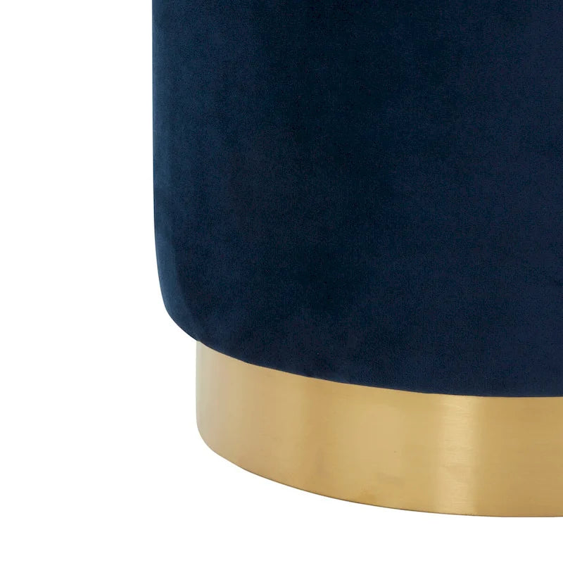 Pouf en velours avec base en laiton, une place – Marine / Laiton