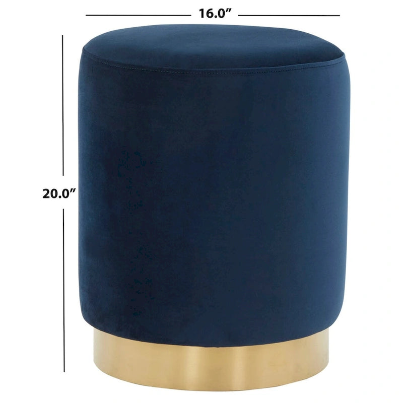 Pouf en velours avec base en laiton, une place – Marine / Laiton