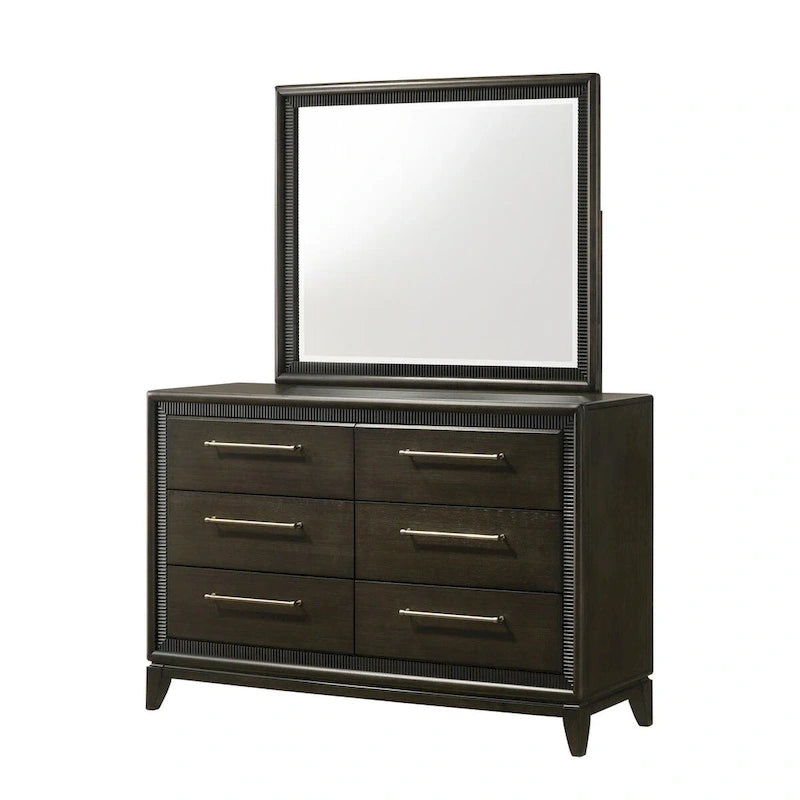 Ensemble de chambre à coucher 5 pièces Milana noir moderne contemporain en bois massif et placages avec tissu