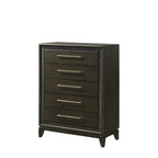Ensemble de chambre à coucher 5 pièces Milana noir moderne contemporain en bois massif et placages avec tissu