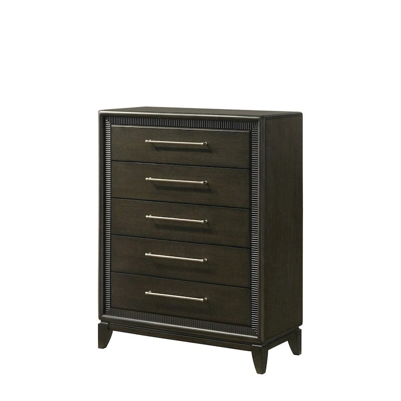 Ensemble de chambre à coucher 5 pièces Milana noir moderne contemporain en bois massif et placages avec tissu
