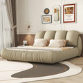 Upholstered King Bed with Pleated Padded Headboard – Velvet & Leather, Sleeps 2