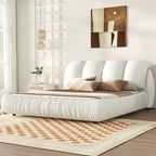 Upholstered King Bed with Pleated Padded Headboard – Velvet & Leather, Sleeps 2