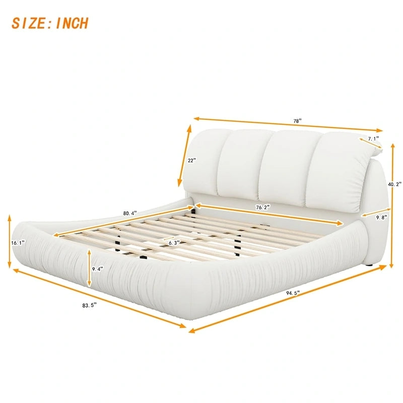 Upholstered King Bed with Pleated Padded Headboard – Velvet & Leather, Sleeps 2