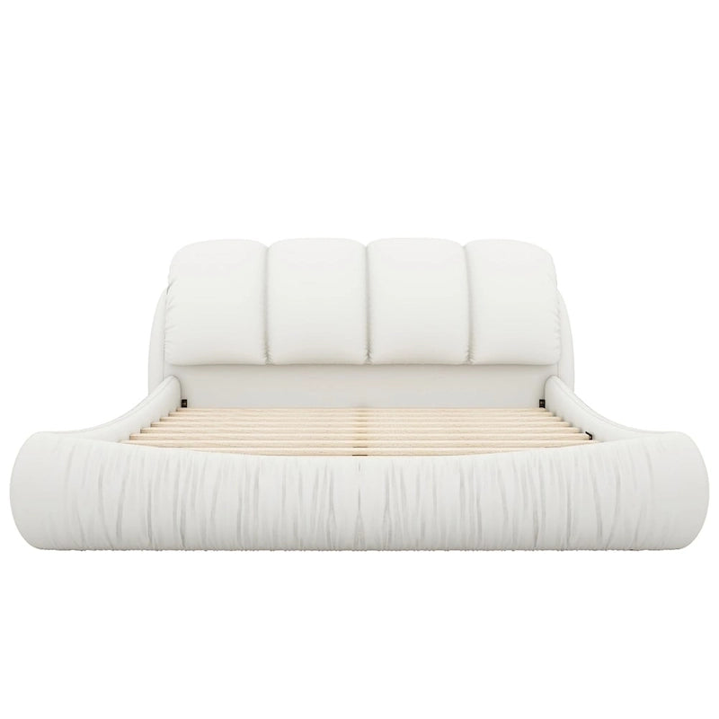 Upholstered King Bed with Pleated Padded Headboard – Velvet & Leather, Sleeps 2