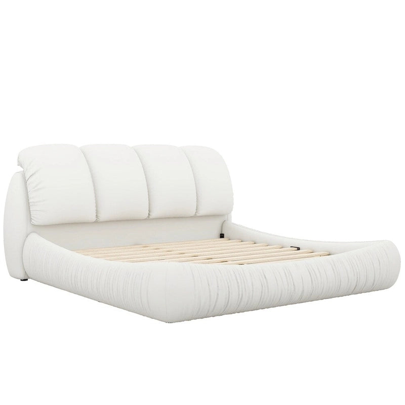 Upholstered King Bed with Pleated Padded Headboard – Velvet & Leather, Sleeps 2