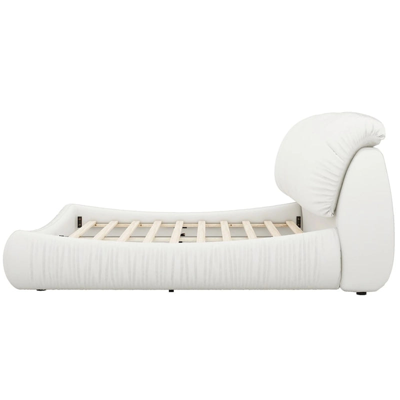 Upholstered King Bed with Pleated Padded Headboard – Velvet & Leather, Sleeps 2