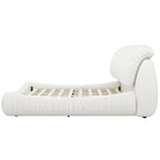 Upholstered King Bed with Pleated Padded Headboard – Velvet & Leather, Sleeps 2