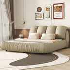 Upholstered King Bed with Pleated Padded Headboard – Velvet & Leather, Sleeps 2