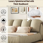 Upholstered King Bed with Pleated Padded Headboard – Velvet & Leather, Sleeps 2