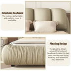 Upholstered King Bed with Pleated Padded Headboard – Velvet & Leather, Sleeps 2